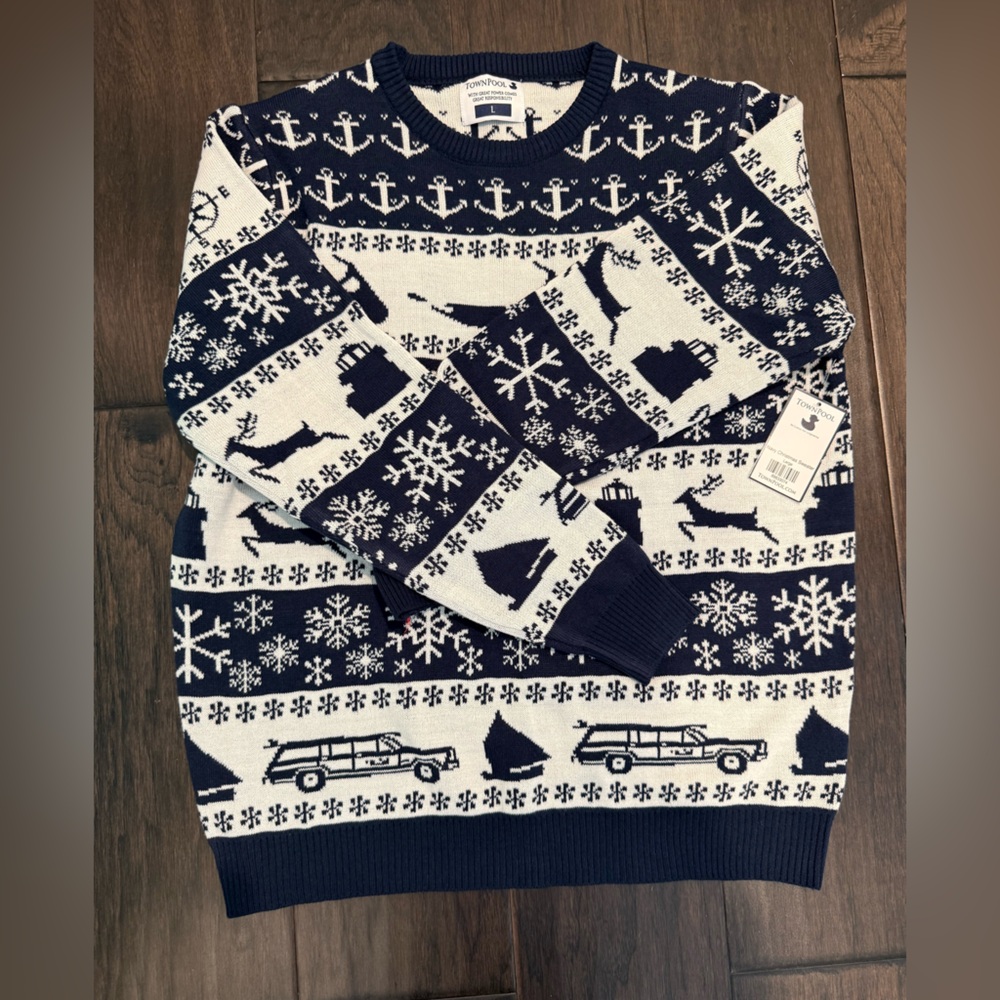 Navy and White Crewneck Sweater